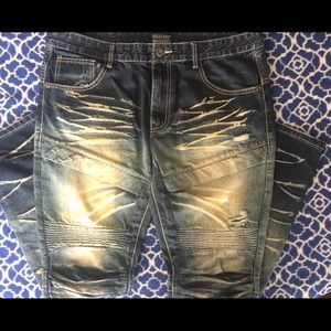 Smoke Rose Men’s Distressed Moro Biker Jeans